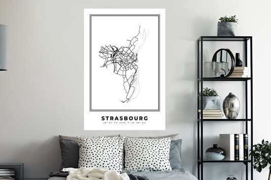 Stickers muraux - France - Plan de ville - Strasbourg - Zwart Wit - Carte - Carte - 80x120 cm - Film adhésif
