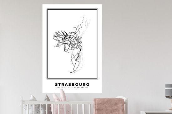 Stickers muraux - France - Plan de ville - Strasbourg - Zwart Wit - Carte - Carte - 80x120 cm - Film adhésif