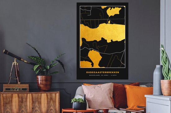 Muurstickers - Sticker Folie - Kaart - Plattegrond - Stadskaart - Goud - Oudegaasterbrekken - 80x120 cm - Plakfolie - Muurstickers Kinderkamer - Zelfklevend Behang - Zelfklevend behangpapier - Stickerfolie
