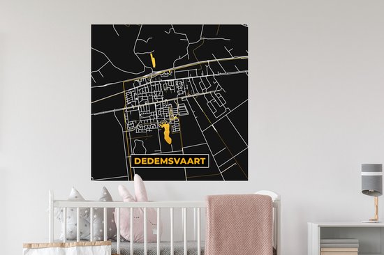 Stickers muraux - Dedemsvaart - Black and Gold et Or - Plan de la ville - Carte - Plan d'étage - 100x100 cm - Feuille adhésive XXL