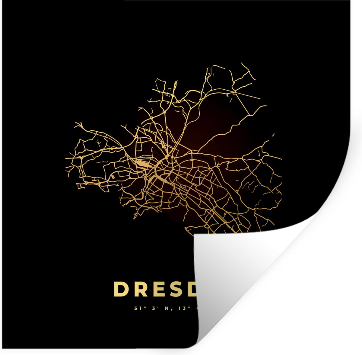 Muurstickers - Sticker Folie - Dresden - Kaart - Goud - Plattegrond - Stadskaart - 100x100