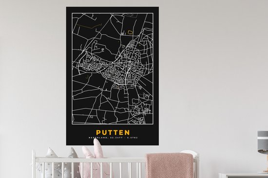 Stickers muraux - Puits - Plan de la ville - Black and Gold et Or - Carte - Carte - 80x120 cm - Feuille adhésive
