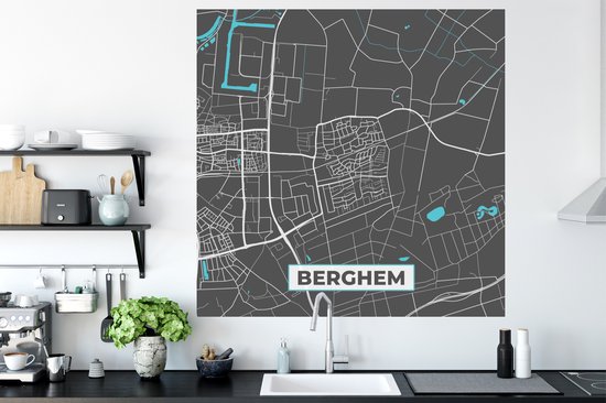 Stickers muraux - Berghem - Blauw - Carte - Carte - Plan de la ville - 120x120 cm - Feuille adhésive XXL