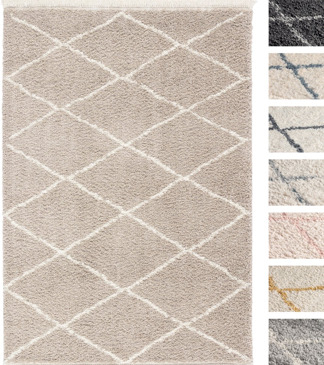 Vloerkleed Shaggy, Tapijt, Beige, Hoogpolig, 120cm x 160cm, Superzacht, Franjes, Berber stijl
