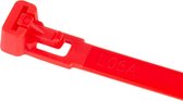Kortpack - Hersluitbare Kabelbinders/Tyraps - 100mm lang x 7.6mm breed - Rood - 100 stuks - Treksterkte: 22,2KG - Bundeldiameter: 22mm - Bundelbandjes - (099.1022)