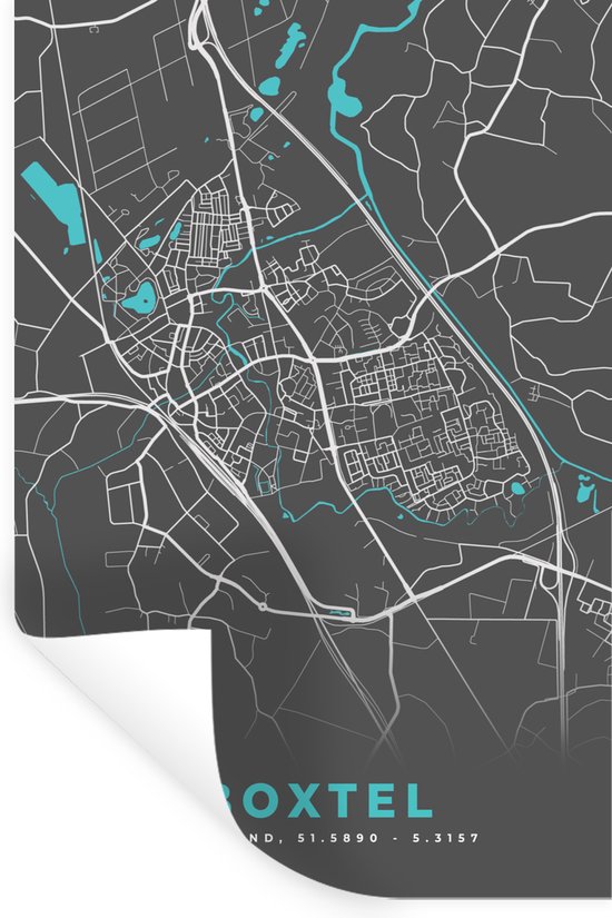 Muurstickers - Sticker Folie - Plattegrond - Boxtel - Kaart - Stadskaart - 20x30 cm - Plakfolie - Muurstickers Kinderkamer - Zelfklevend Behang - Zelfklevend behangpapier - Stickerfolie