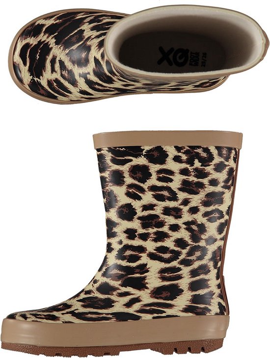 XQ Footwear - Regenlaarzen - Panterprint - Kids - Camel - Maat 31/32