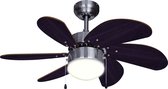Bestron Plafondventilator met verlichting, 3 snelheden & grote spanwijdte van Ø75 cm, incl. Zomer-/winterfunctie, 50 W, DC30BC, kleur: Bruin /eik