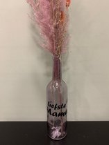Droogbloemen in gekleurd vaasje - liefste mama - moederdag - oma - lila - paars - fles - cadeau