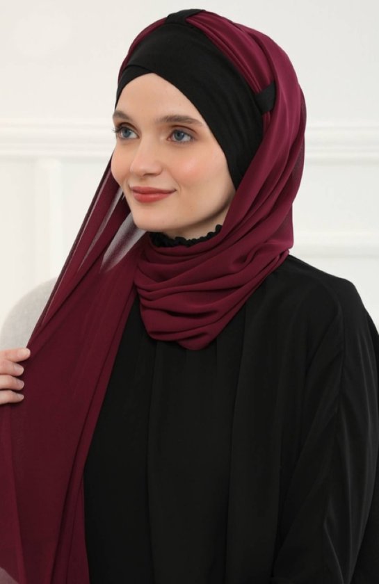 Instant kruise hijab, mooie bordeaux hoofddoek, hijab, sjaal, scarves, hoofddeksel.