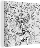 Canvas Schilderij Stadskaart – Plattegrond – België – Zwart Wit – Liège – Kaart - 90x90 cm - Wanddecoratie