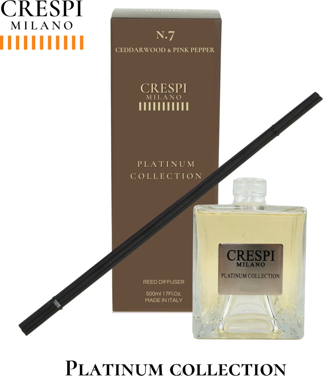 Crespi Milano Platinum Reed Diffuser Geurverspreider Geurstokjes - 500 ml - Ceddarwood & Pink Pepper