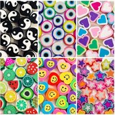 Polymeer kralen fruit, yin yang, smiley, hart, evil eye en ster, unieke mix van 60 stuks , kleurenmix – Polymeer klei - Zelf sieraden maken, DIY