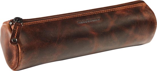 Trousse en cuir Maverick , ronde, grande, marron