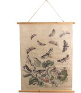 Clayre & Eef Wandkleed 80*2*100 cm Beige Hout, Textiel Rechthoek Vlinders Wanddoek Wandhanger Wandkaart
