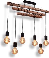Vintge Houten Hanglamp Scandinavisch Boho-stijl  E27 fitting  plafondlamp zwart, licht hout, 6 lichts ,Industrieel, modern, retro hanglamp voor  Eetkamer Hanglamp , keuken Plafondlamp, slaapkamer, woonkamer