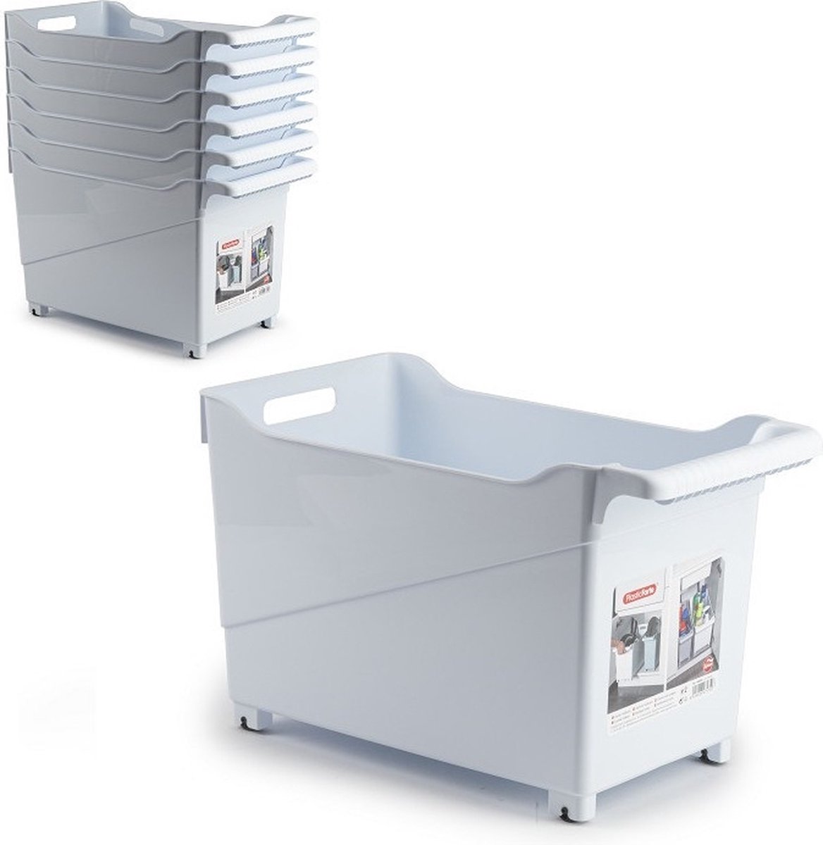 Plasticforte Opbergbox - Set van 6x stuks - wit - 45 x 24 cm - kunststof - op wieltjes