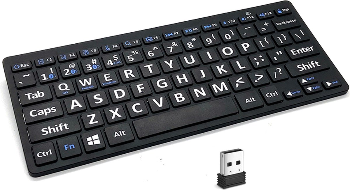 Case2go - Draadloos toetsenbord - QWERTY - 2.4 G Compatibel met IOS - Windows - Android - Zwart
