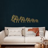 Wanddecoratie |Geometric Elephant Family  decor | Metal - Wall Art | Muurdecoratie | Woonkamer |Gouden| 101x28cm