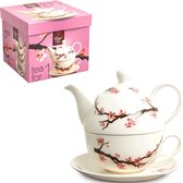 Luxe - theepot - 3 delig - Japanse theeset - Sakura - Handgemaakt - Tea for one - 100% Porselein - Theepot dubbelwandig - Met kopje en Schotel - Theemok - Kerstcadeau - Kerstpakket