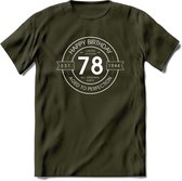78th Happy Birthday T-shirt | Vintage 1944 Aged to Perfection | 78 jaar verjaardag cadeau | Grappig feest shirt Heren – Dames – Unisex kleding | - Leger Groen - XL