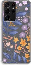Case Company® - Samsung Galaxy S21 Ultra hoesje - Flowers with blue leaves - Soft Cover Telefoonhoesje - Bescherming aan alle Kanten en Schermrand