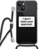 Case Company® - iPhone 13 hoesje met Koord - Don't need approval - Telefoonhoesje met Zwart Koord - Extra Bescherming aan alle Kanten en Over de Schermrand