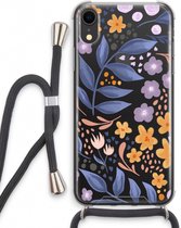 Case Company® - iPhone XR hoesje met Koord - Flowers with blue leaves - Telefoonhoesje met Zwart Koord - Extra Bescherming aan alle Kanten en Over de Schermrand