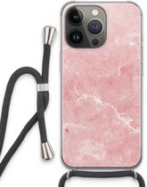 Case Company® - iPhone 13 Pro hoesje met Koord - Roze marmer - Telefoonhoesje met Zwart Koord - Extra Bescherming aan alle Kanten en Over de Schermrand