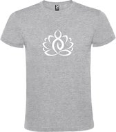 Grijs  T shirt met  print van "Lotusbloem met Boeddha " print Wit size XL