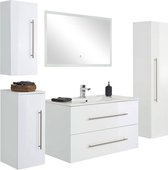 Badkamermeubelset badkamer-met keramische wastafel in wit hoogglans, bovenkasten en touch LED spiegel, B/H/D ca. 200/200/46cm