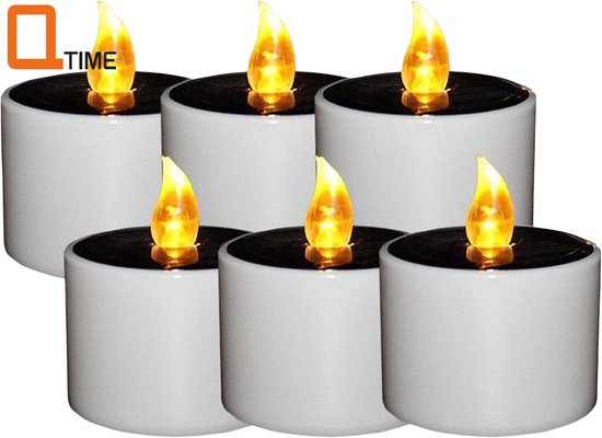 SoulBay Theelichtjes op zonne-energie voor buiten, 12 led-kaarsen op zonne-energie, waterdicht, oplaadbaar, Dusk To Dawn zonnekaarsen, flikkerend voor balkon, tuin, lantaarn, kamer, terras