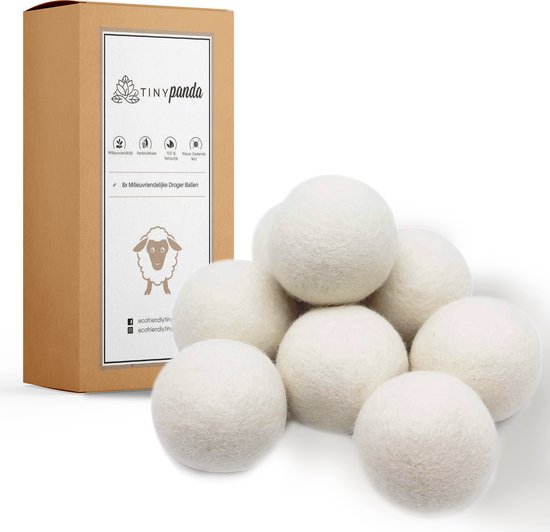 Droger Ballen XL 8 stuks – Zero waste Dryer Balls - Duurzaam – Wasverzachter – Herbruikbare Drogerballen – Droogt de was sneller – Tiny Panda