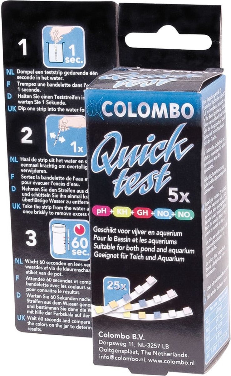 Colombo Quicktest 6 in 1 Teststrips - Aquariummeter - Colombo
