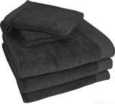 HOOMstyle Badgoedset 3 x Handdoeken 70x140cm en 3 x Washandjes - 100% Katoen 650gr - Zwart