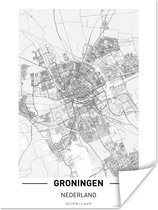 Poster Plattegrond - Groningen - Zwart - Wit - 60x80 cm - Stadskaart