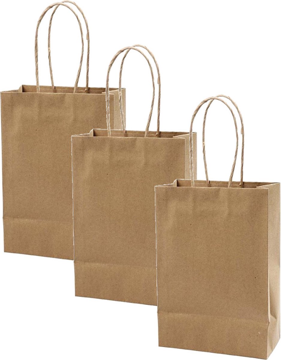 3 Stuks Kraft Papieren Tasjes - Papieren Zakjes - Cadeautasjes - Maat M - A4 - 25x32cm