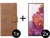 Samsung S22 Hoesje - Samsung Galaxy S22 hoesje bookcase bruin wallet case portemonnee hoes cover hoesjes - 2x Samsung S22 screenprotector