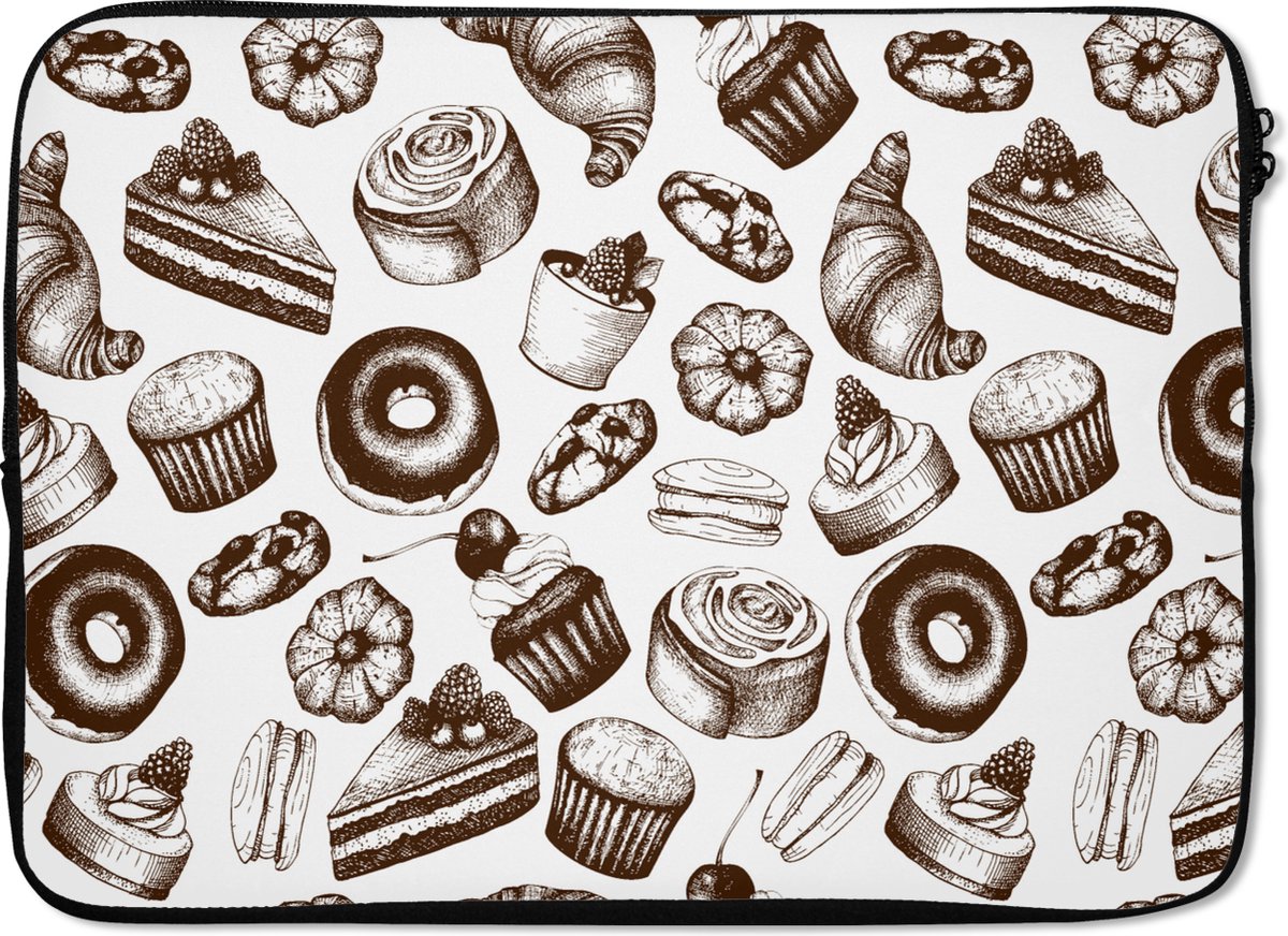 Laptophoes 13 inch - Brood - Patisserie - Vintage - Design - Laptop sleeve - Binnenmaat 32x22,5 cm - Zwarte achterkant