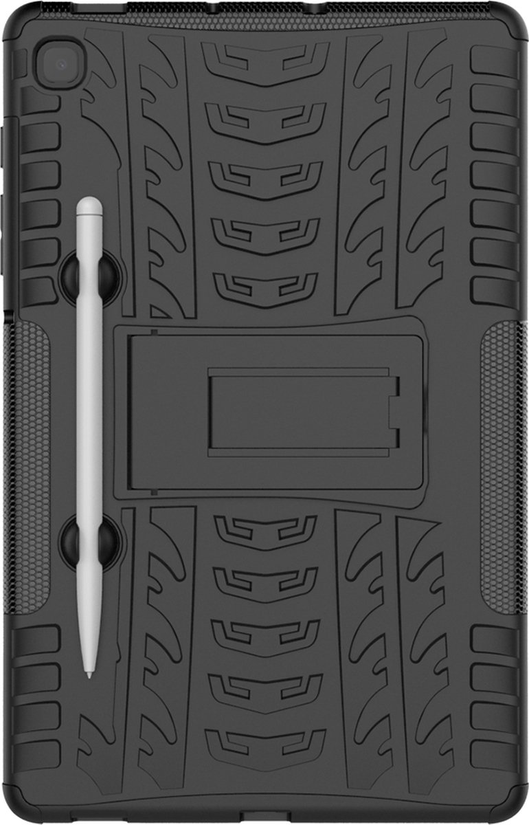 Mobigear Tablethoes geschikt voor Samsung Galaxy Tab S6 Lite Hardcase Backcover | Mobigear Tire + Stylus Houder | Schokbestendig Galaxy Tab S6 Lite Telefoonhoesje | Anti Shock Proof + Standaard - Zwart