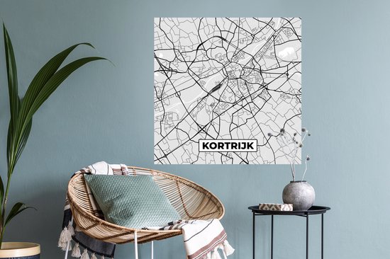 Stickers muraux - Zwart Wit - België - Carte - Plan de la ville - Carte - Courtrai - 50x50 cm - Feuille adhésive