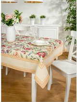 Tafelkleed  - luxe gobelinstof - Amara - Closed design - Rode en Paarse bloemen op een creme achtergrond- Vierkant 100 x 100
