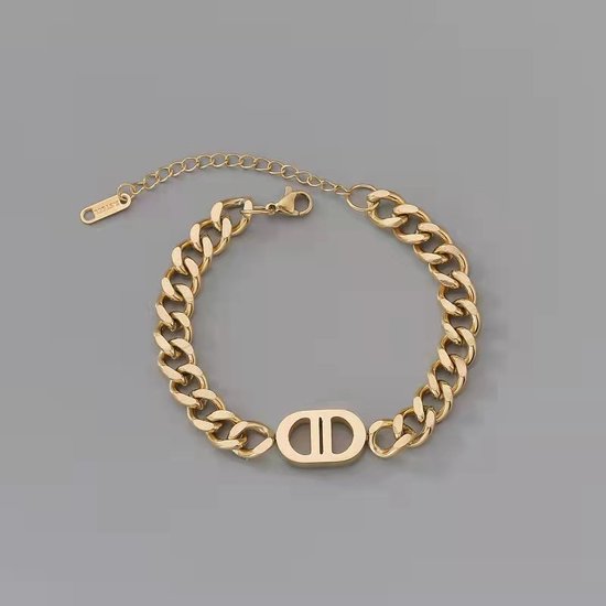 Gading® dames armband met ketting- goudkleurig staal armband-17+5 cm
