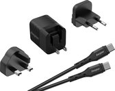 Chargeur Multi -prises Energizer A20MUC (États-Unis, Royaume-Uni, UE) - Prise de voyage avec câble USB-C ( Zwart) | 20W - 4A