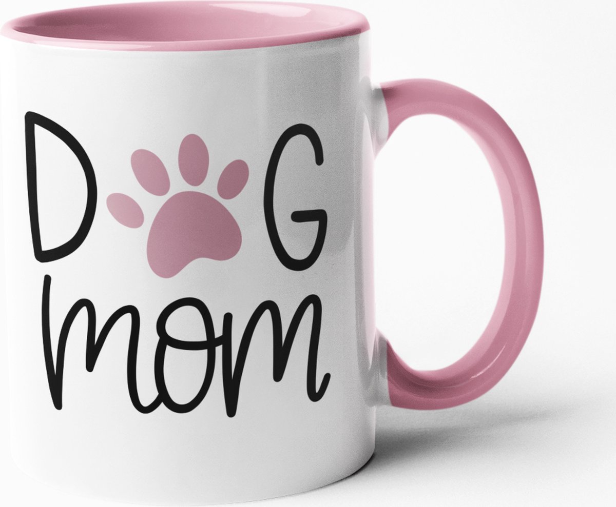 Mok DOG MOM | ROZE mok met roze zwarte tekst | moederdag | mama | hond | verjaardag | cadeaumok