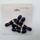 Bowling Bowlingsieraad gift 'Fasion Jewelry 5 blauwe pins met steentjes'  broche