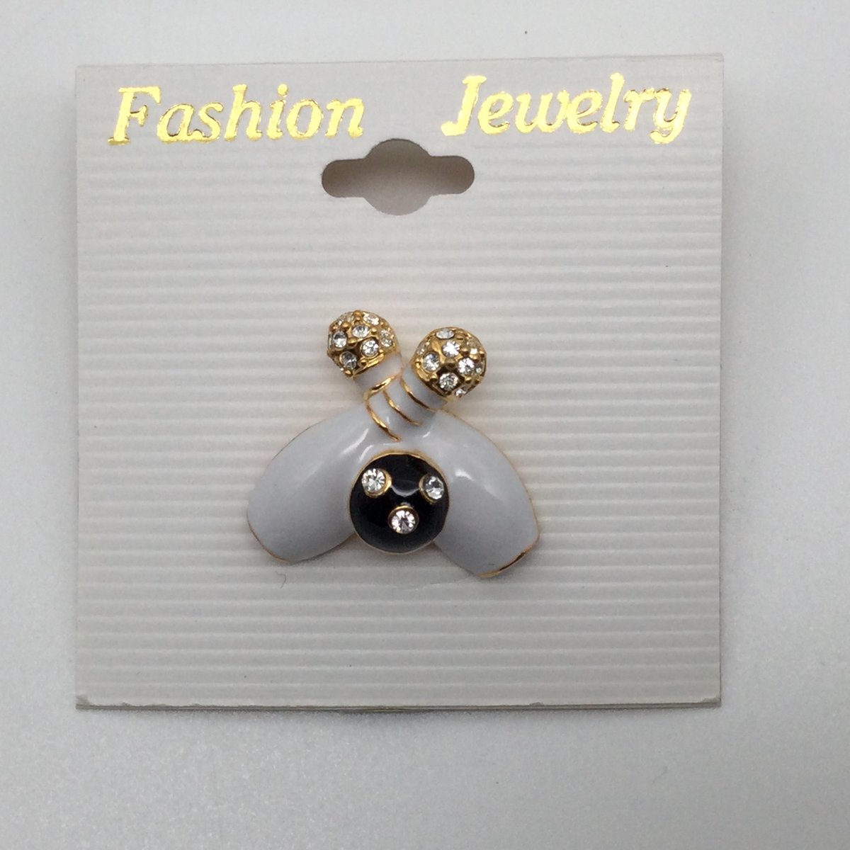 Bowling Bowlingsieraad gift Fasion Jewelry '2 pins met zwarte bal, wit met steentjes' op steek broche
