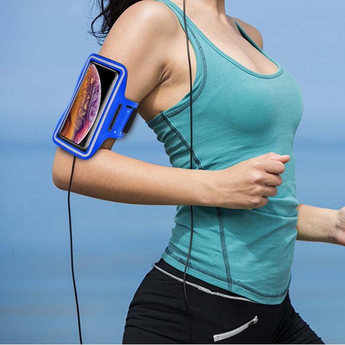 Sport armband Geschikt voor Apple iPhone 13 Pro / 12 Pro / 11 Pro met verstelbare elastische band en sleutelhouder voor hardlopen Hoes - Wandelen Sportband - Blauw