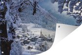 Muurdecoratie Alpen - Sneeuw - Dorp - 180x120 cm - Tuinposter - Tuindoek - Buitenposter