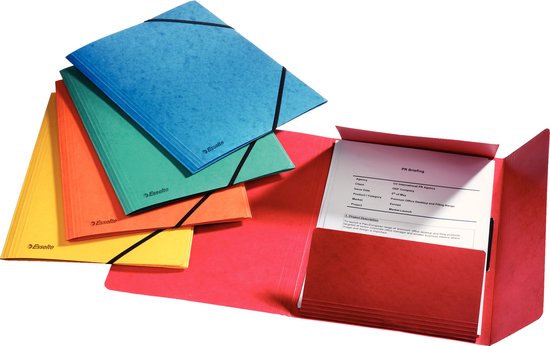 Esselte Rainbow Duurzame A4 3-Klepsmappen - Voor 200 Vel met Elastiek - FSC Gecertificeerd - 5 Stuks - Assorti